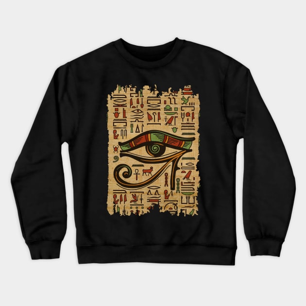 Egyptian Eye of Horus Ornament on papyrus Crewneck Sweatshirt by Nartissima